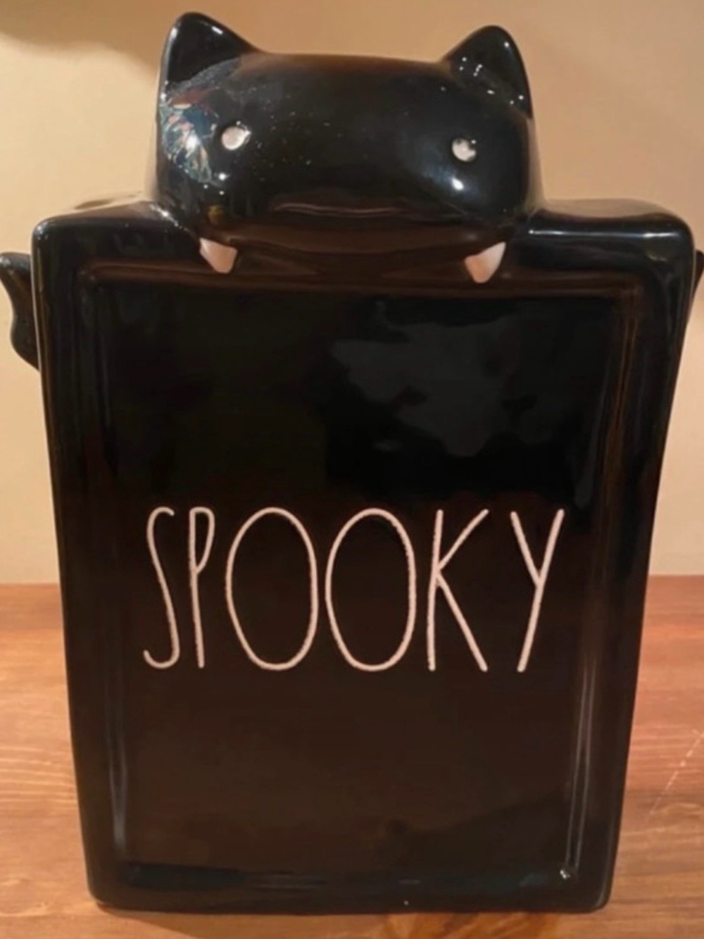 Black 'Spooky' Ceramic Cat Halloween Home Accent